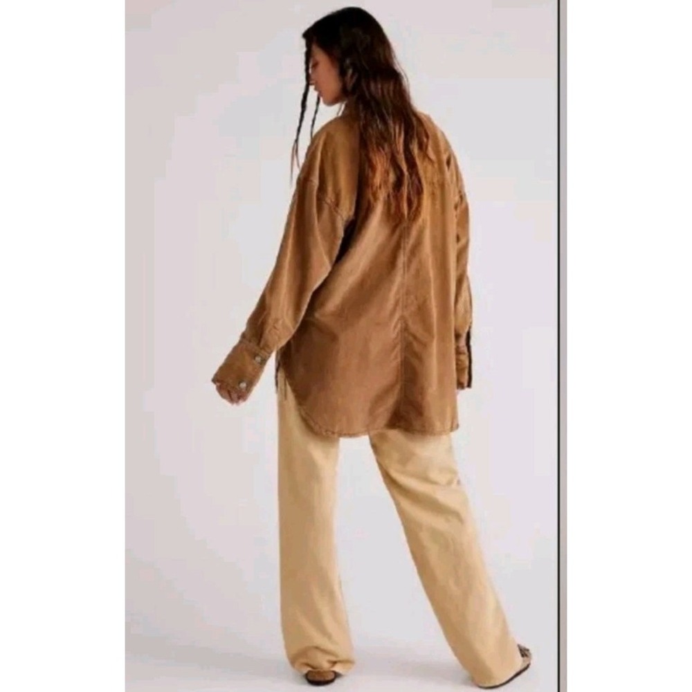 Free People We The Free Baby Cord Buttondown Shirt Warm Tobacco Brown Size M - Picture 4 of 14